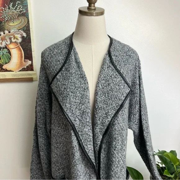 Tart Marled Grey Knit Long Open Cardigan Jacket Medium - Picture 3 of 9